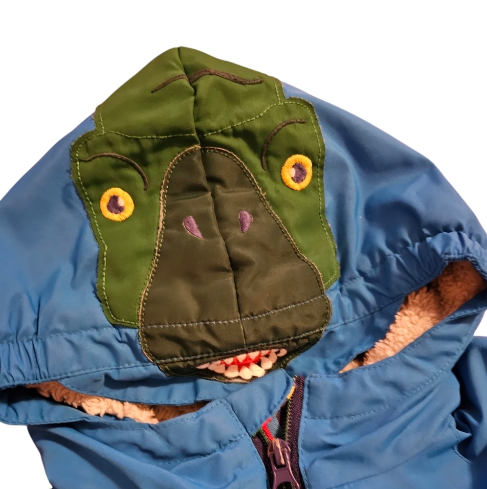 Mini Boden Sherpa Lined Blue Dino Coat Sz 5-6y - Picture 6 of 6